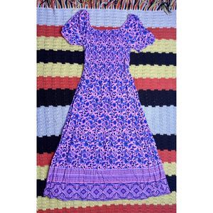 Pink and Purple Paisley Shirred Front Maxi Dress by Zesica, Small